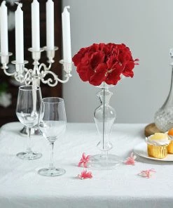 HIER_5120 10 Flower Head & Stems | Red Artificial Satin Hydrangeas, DIY Arrangement Chargers & Centerpieces