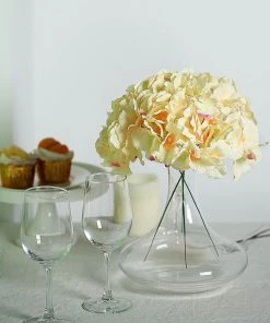 HIER_5120 10 Flower Head & Stems | Yellow Artificial Satin Hydrangeas, DIY Arrangement Chargers & Centerpieces
