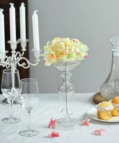 HIER_5120 10 Flower Head & Stems | Yellow Artificial Satin Hydrangeas, DIY Arrangement Chargers & Centerpieces