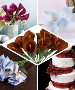 HIER_1400 Artificial Flower & Plants 60 Stems | Mini Blue Artificial Foam Like Single Calla Lily Flowers