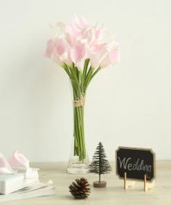 HIER_1400 20 Stems | 14" Blush/Rose Gold Artificial Poly Foam Calla Lily Flowers Chargers & Centerpieces