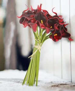 HIER_1400 Chargers & Centerpieces 20 Stems | 14" Burgundy Artificial Poly Foam Calla Lily Flowers