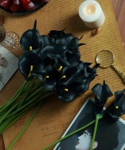 HIER_1400 Chargers & Centerpieces 20 Stems | 14" Black Artificial Poly Foam Calla Lily Flowers