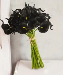 HIER_1400 Chargers & Centerpieces 20 Stems | 14" Black Artificial Poly Foam Calla Lily Flowers