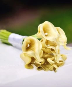 HIER_1400 Chargers & Centerpieces 10 Stems | 14" Metallic Gold Artificial Poly Foam Calla Lily Flowers