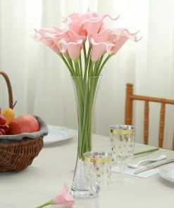 HIER_1400 Chargers & Centerpieces 20 Stems | 14" Pink Artificial Poly Foam Calla Lily Flowers