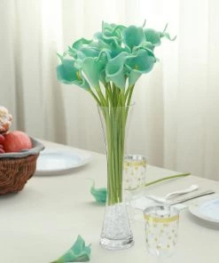HIER_1400 Chargers & Centerpieces 20 Stems | 14" Turquoise Artificial Poly Foam Calla Lily Flowers