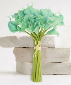 HIER_1400 Chargers & Centerpieces 20 Stems | 14" Turquoise Artificial Poly Foam Calla Lily Flowers