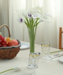 HIER_1400 20 Stems | 14" White/Purple Artificial Poly Foam Calla Lily Flowers Chargers & Centerpieces