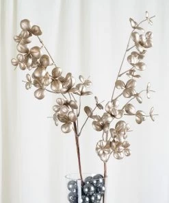 HIER_5120 2 Stems | 32" Champagne Artificial Eucalyptus Leaf Branch Vase Filler