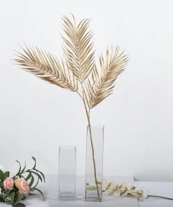 HIER_5120 2 Stems | 32" Metallic Gold Artificial Palm Leaf Branch Vase Filler
