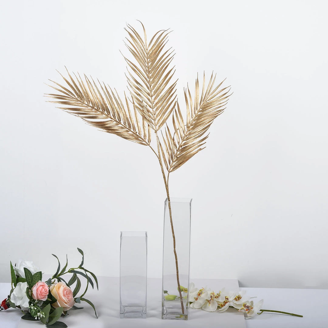 HIER_5120 2 Stems | 32" Metallic Gold Artificial Palm Leaf Branch Vase Filler 2 HIER_5120 2 Stems | 32" Metallic Gold Artificial Palm Leaf Branch Vase Filler