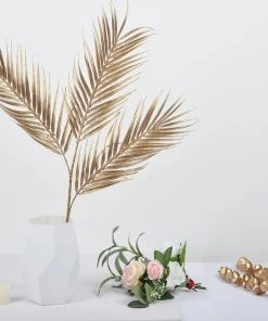 HIER_5120 2 Stems | 32" Metallic Gold Artificial Palm Leaf Branch Vase Filler 23 HIER_5120 2 Stems | 32