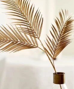 HIER_5120 2 Stems | 32" Metallic Gold Artificial Palm Leaf Branch Vase Filler 28 HIER_5120 2 Stems | 32