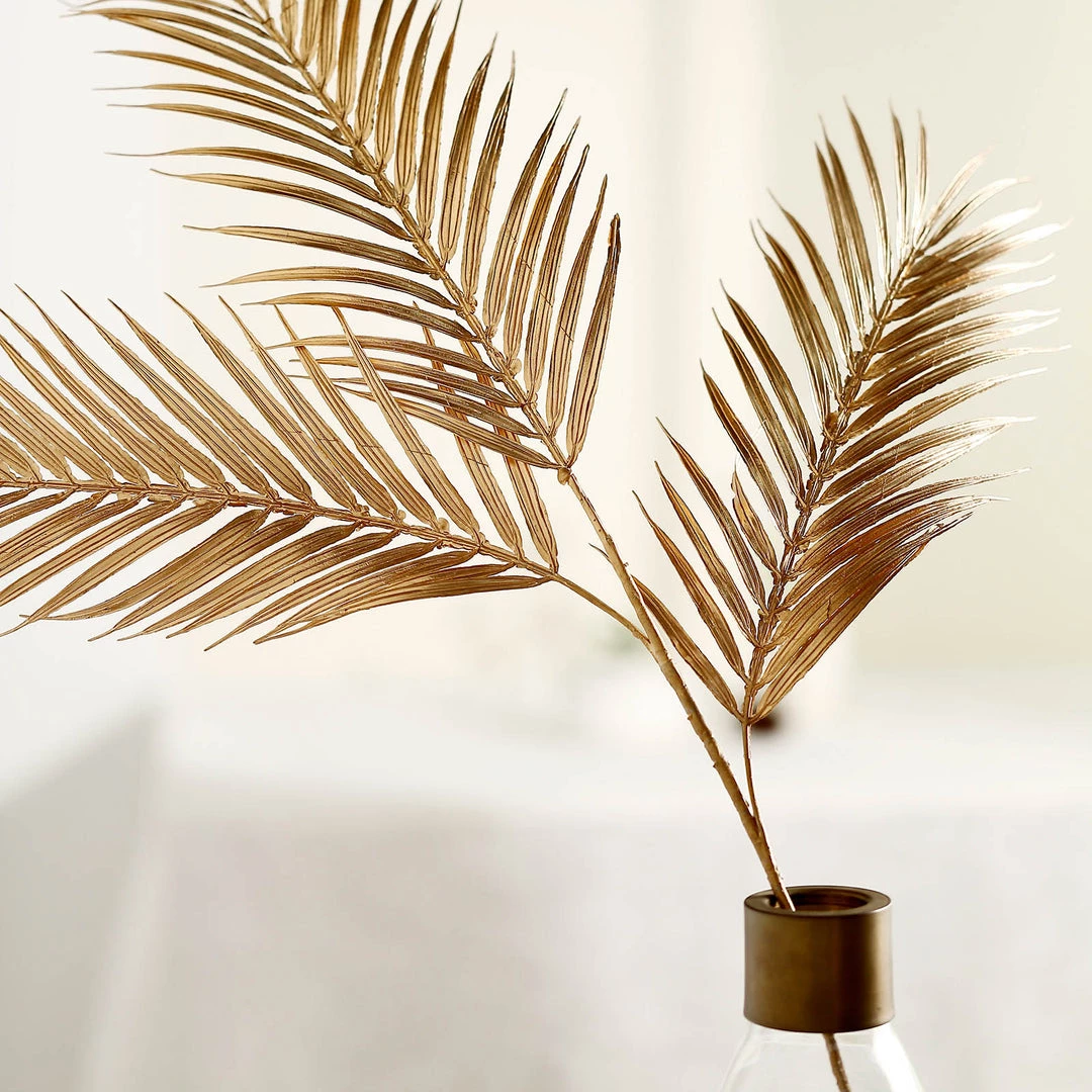 HIER_5120 2 Stems | 32" Metallic Gold Artificial Palm Leaf Branch Vase Filler 11 HIER_5120 2 Stems | 32" Metallic Gold Artificial Palm Leaf Branch Vase Filler