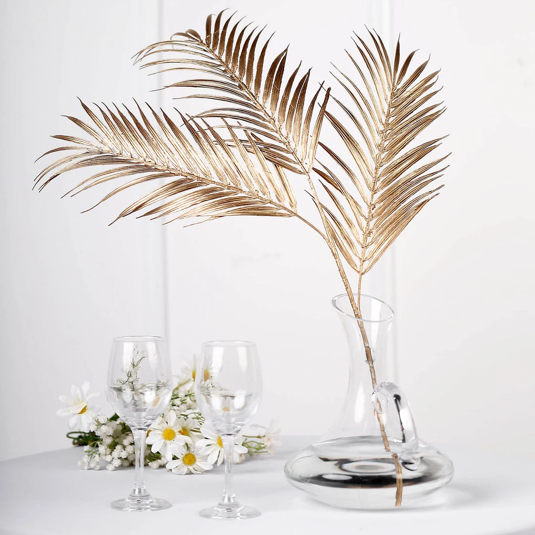 HIER_5120 2 Stems | 32" Metallic Gold Artificial Palm Leaf Branch Vase Filler 12 HIER_5120 2 Stems | 32" Metallic Gold Artificial Palm Leaf Branch Vase Filler