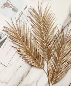HIER_5120 2 Stems | 32" Metallic Gold Artificial Palm Leaf Branch Vase Filler 33 HIER_5120 2 Stems | 32