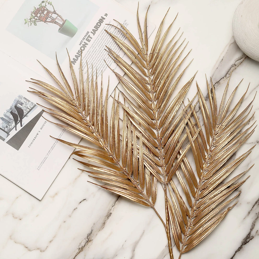 HIER_5120 2 Stems | 32" Metallic Gold Artificial Palm Leaf Branch Vase Filler 16 HIER_5120 2 Stems | 32" Metallic Gold Artificial Palm Leaf Branch Vase Filler