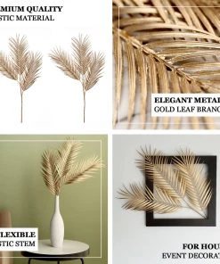 HIER_5120 2 Stems | 32" Metallic Gold Artificial Palm Leaf Branch Vase Filler 21 HIER_5120 2 Stems | 32