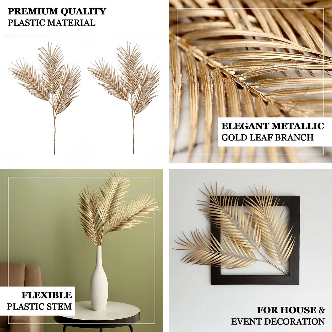HIER_5120 2 Stems | 32" Metallic Gold Artificial Palm Leaf Branch Vase Filler 4 HIER_5120 2 Stems | 32" Metallic Gold Artificial Palm Leaf Branch Vase Filler
