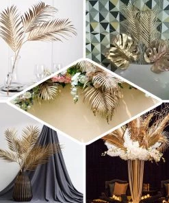 HIER_5120 2 Stems | 32" Metallic Gold Artificial Palm Leaf Branch Vase Filler 22 HIER_5120 2 Stems | 32