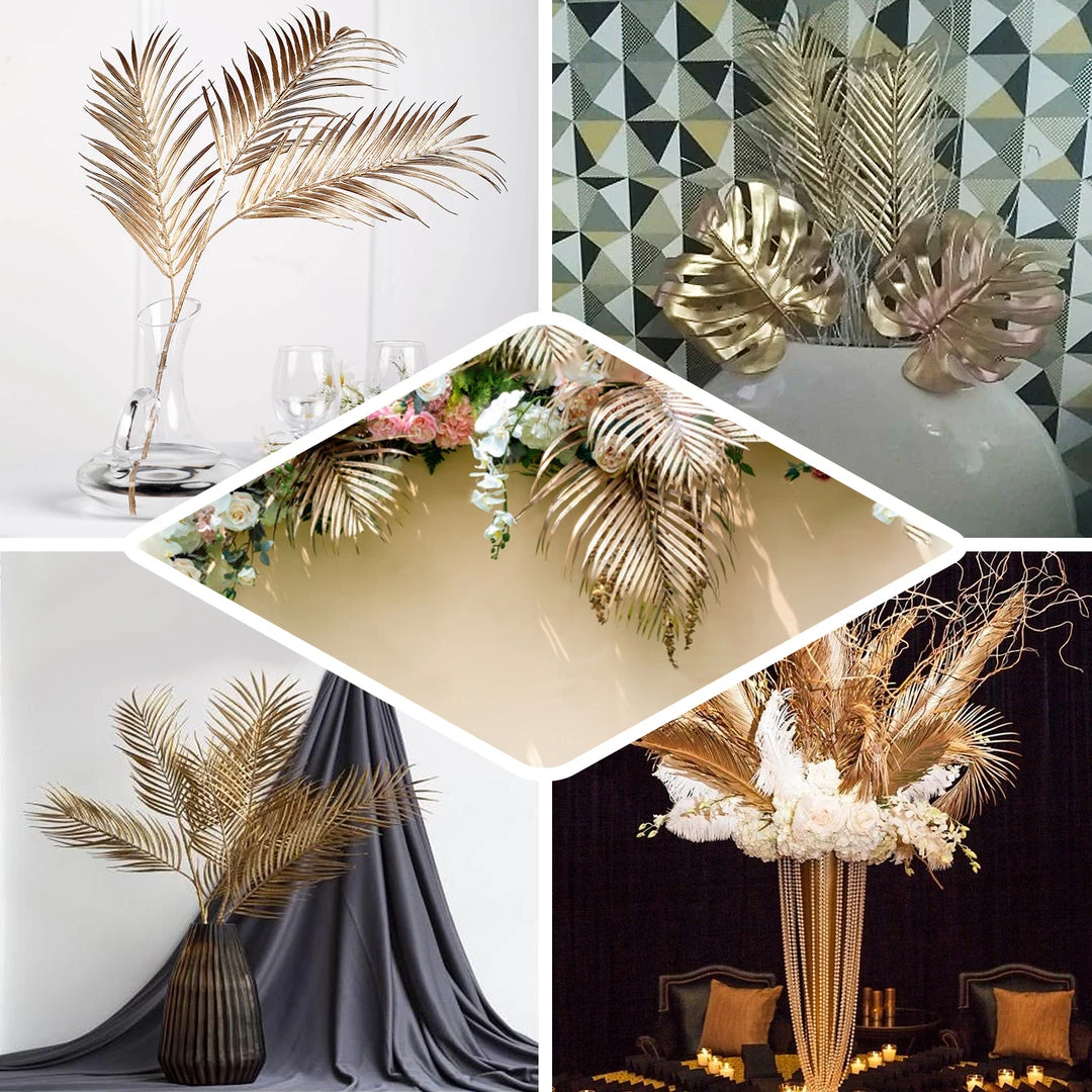 HIER_5120 2 Stems | 32" Metallic Gold Artificial Palm Leaf Branch Vase Filler 5 HIER_5120 2 Stems | 32" Metallic Gold Artificial Palm Leaf Branch Vase Filler