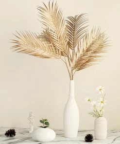 HIER_5120 2 Stems | 32" Metallic Gold Artificial Palm Leaf Branch Vase Filler