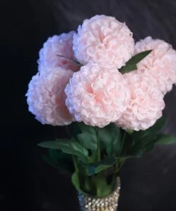 HIER_1100 4 Bushes | Blush/Rose Gold Artificial Silk Chrysanthemum Flowers, Faux Mums