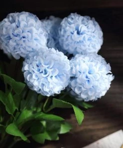 HIER_1100 4 Bushes | Baby Blue Artificial Silk Chrysanthemum Flowers, Faux Mums