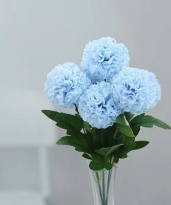HIER_1100 4 Bushes | Baby Blue Artificial Silk Chrysanthemum Flowers, Faux Mums