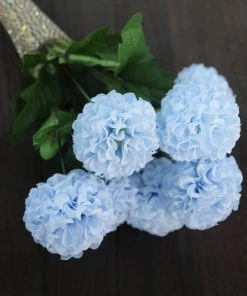 HIER_1100 4 Bushes | Baby Blue Artificial Silk Chrysanthemum Flowers, Faux Mums