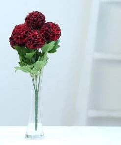 HIER_1150 4 Bushes | Burgundy Artificial Silk Chrysanthemum Flowers, Faux Mums Artificial Flower & Plants