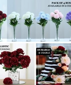 HIER_1150 4 Bushes | Burgundy Artificial Silk Chrysanthemum Flowers, Faux Mums Artificial Flower & Plants 16 HIER_1150 4 Bushes | Burgundy Artificial Silk Chrysanthemum Flowers, Faux Mums Artificial Flower & Plants