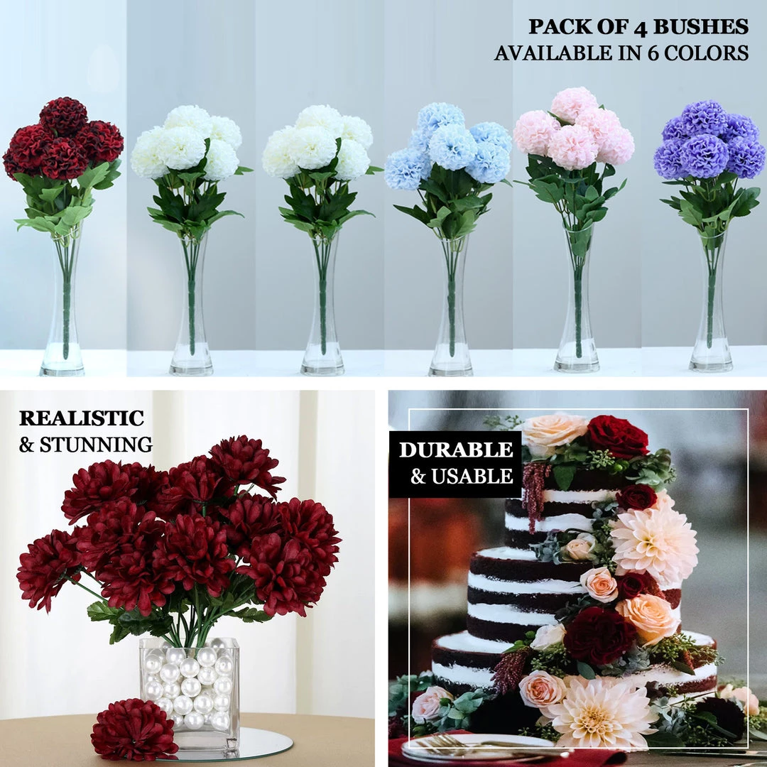 HIER_1150 4 Bushes | Burgundy Artificial Silk Chrysanthemum Flowers, Faux Mums Artificial Flower & Plants 4 HIER_1150 4 Bushes | Burgundy Artificial Silk Chrysanthemum Flowers, Faux Mums Artificial Flower & Plants