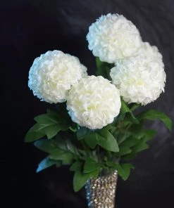 HIER_1150 4 Bushes | Ivory Artificial Silk Chrysanthemum Flowers, Faux Mums Artificial Flower & Plants