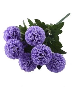 HIER_1100 4 Bushes | Purple Artificial Silk Chrysanthemum Flowers, Faux Mums