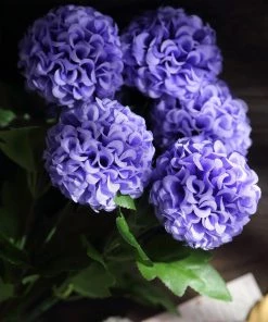 HIER_1100 4 Bushes | Purple Artificial Silk Chrysanthemum Flowers, Faux Mums