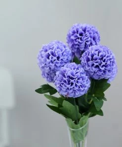 HIER_1100 4 Bushes | Purple Artificial Silk Chrysanthemum Flowers, Faux Mums