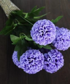 HIER_1100 4 Bushes | Purple Artificial Silk Chrysanthemum Flowers, Faux Mums