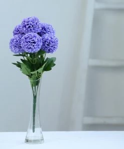 HIER_1100 4 Bushes | Purple Artificial Silk Chrysanthemum Flowers, Faux Mums