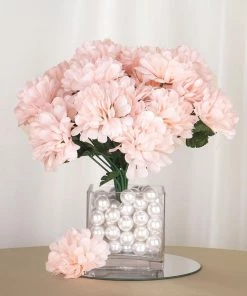 HIER_1150 Artificial Flower & Plants 12 Bushes | Blush/Rose Gold Artificial Silk Chrysanthemum Flower Bouquets