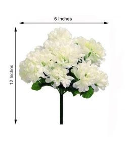 HIER_1150 Artificial Flower & Plants 12 Bushes | Cream Artificial Silk Chrysanthemum Flower Bouquets