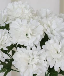 HIER_1150 Artificial Flower & Plants 12 Bushes | Cream Artificial Silk Chrysanthemum Flower Bouquets