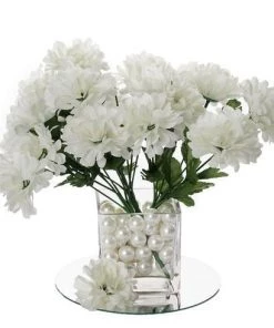HIER_1150 Artificial Flower & Plants 12 Bushes | Cream Artificial Silk Chrysanthemum Flower Bouquets