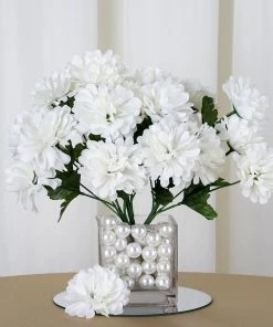 HIER_1150 Artificial Flower & Plants 12 Bushes | Cream Artificial Silk Chrysanthemum Flower Bouquets