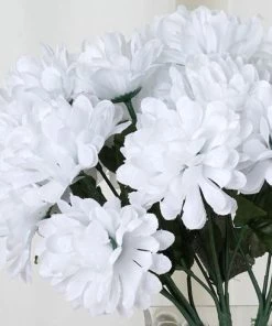 HIER_1150 12 Bushes | White Artificial Silk Chrysanthemum Flower Bouquets