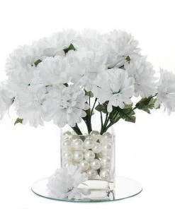 HIER_1150 12 Bushes | White Artificial Silk Chrysanthemum Flower Bouquets
