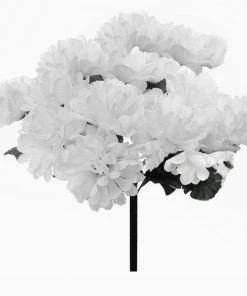 HIER_1150 12 Bushes | White Artificial Silk Chrysanthemum Flower Bouquets
