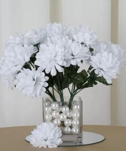HIER_1150 12 Bushes | White Artificial Silk Chrysanthemum Flower Bouquets