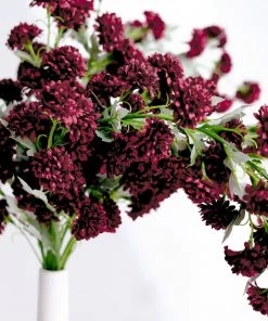 HIER_1140 Faux Carnations | Mums 2 Bushes | 33" Burgundy Artificial Chrysanthemum Mum Flower Bouquets